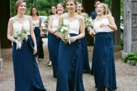 21 two piece navy and white bridesmaids dresses