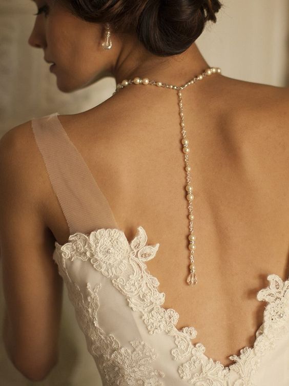 pearl and crystal wedding back necklace