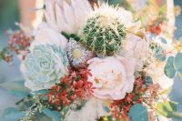 25 flowers, cactus and succulent wedding bouquet