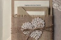 Cute wedding invitations with burlap and twine