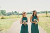 Green maxi bridesmaid dresses for rustic weddings