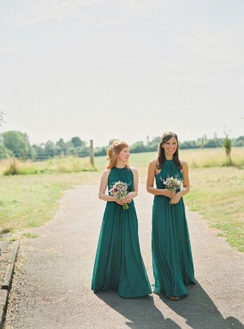 Green maxi bridesmaid dresses for rustic weddings
