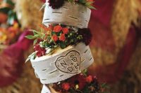 Floral topsy turvy wedding cake