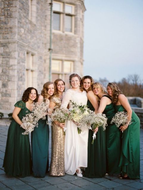 Gorgeous emerald maxi bridesmaid dresses