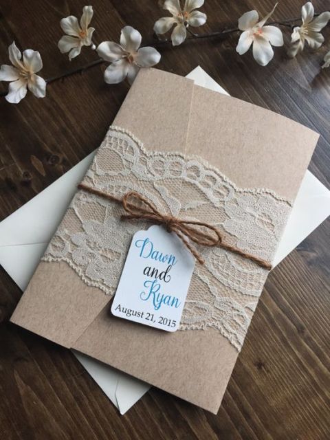 Lace wedding invitation with envelope