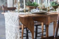 Macrame knotted table runner