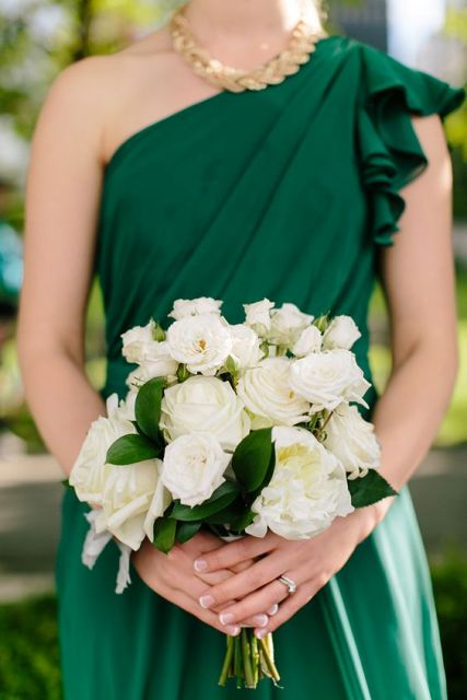 One shoulder emerald bridesmaid dress