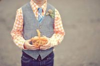 Ring bearer look with colorful plaid shirt