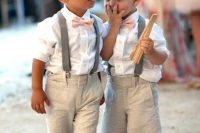 Ring bearer look with shorts, shirt and suspenders