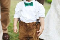 Ring bearer outfit with green bow tie