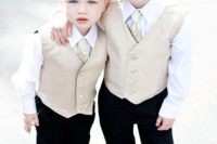 Ring bearer outfit with vests, white shirts and black trousers