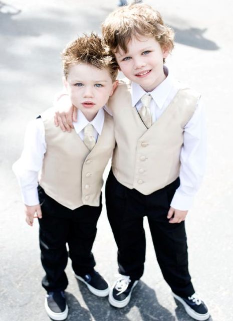Ring bearer outfit with vests, white shirts and black trousers