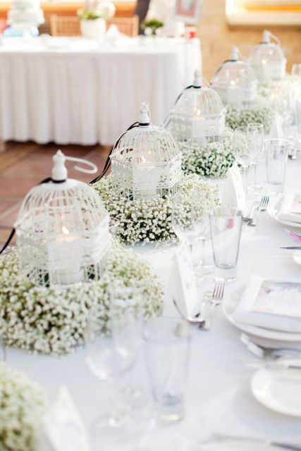 Table centerpiece with birdcage