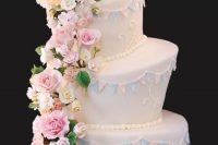 Topsy turvy wedding cake with elegant decor