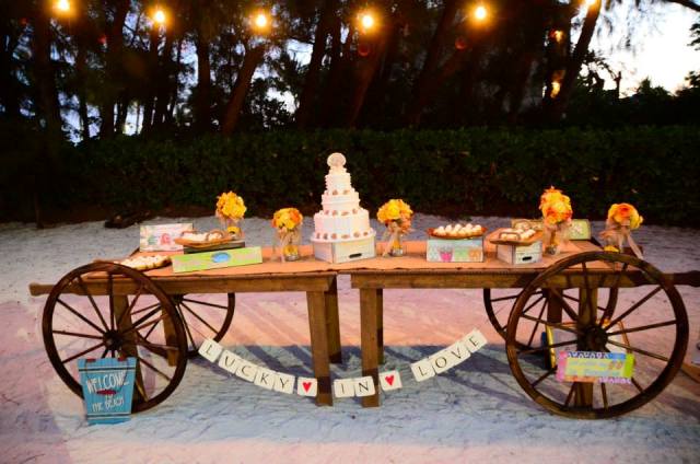 Wagon wheels as decor details for table