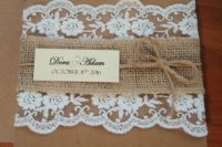 Wedding invitation with lace, burlap and twine