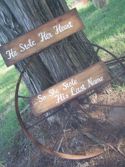 Wedding sign with wagon wheel