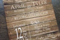Wood effect wedding invitation