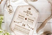 Wood wedding invitation with personalized bag