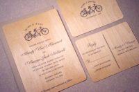 Wood wedding invitations with print