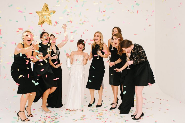 Black And Gold Wedding Filled With Confetti And Champagne