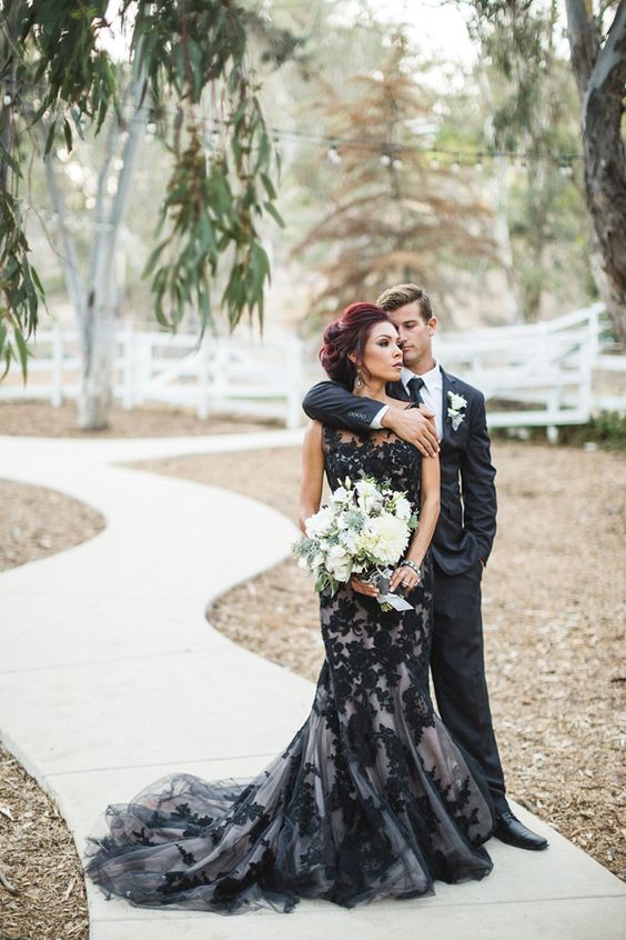02 wedding dress with black lace and tulle on it