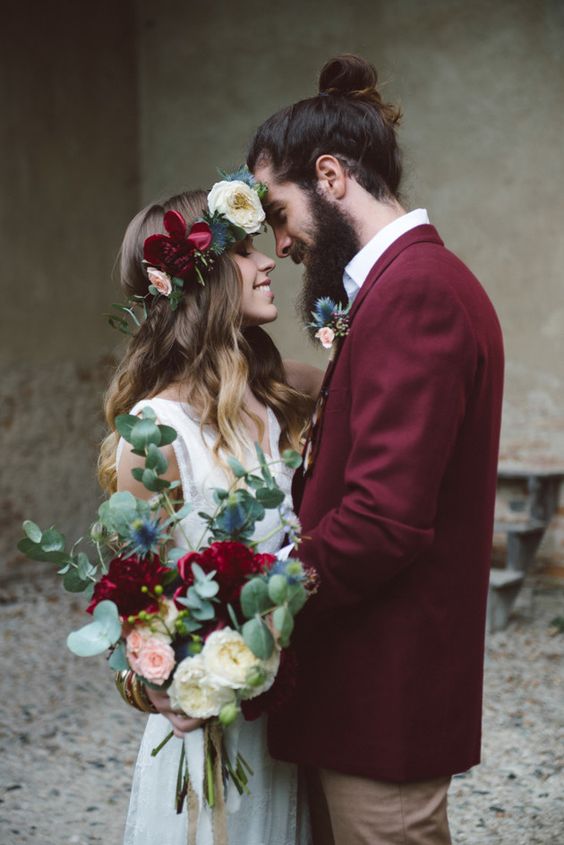 burgundy groom attire