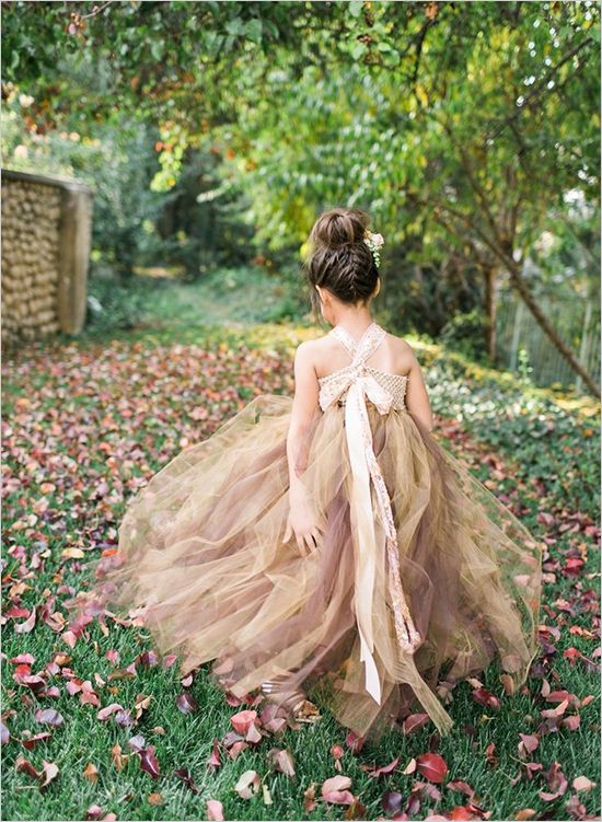 beige and brown tutu dress for a fall flower girl
