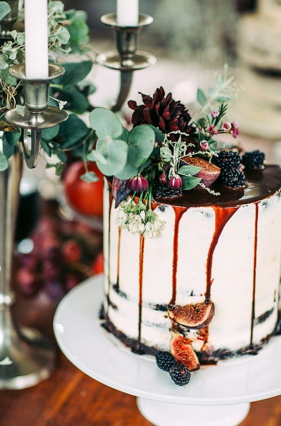 dripped blackberry and fig wedding cake