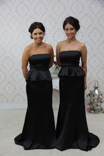 Black peplum maxi bridesmaid dresses for fall weddings