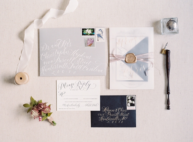 Classic Calligraphy Wedding With Golden Touches