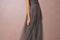 Gray strapless chiffon bridesmaid dress