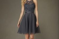Stylish gray dress with lace top