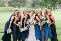 blue and navy midi and maxi bridesmaid dresses are great for a more formal wedding in any season
