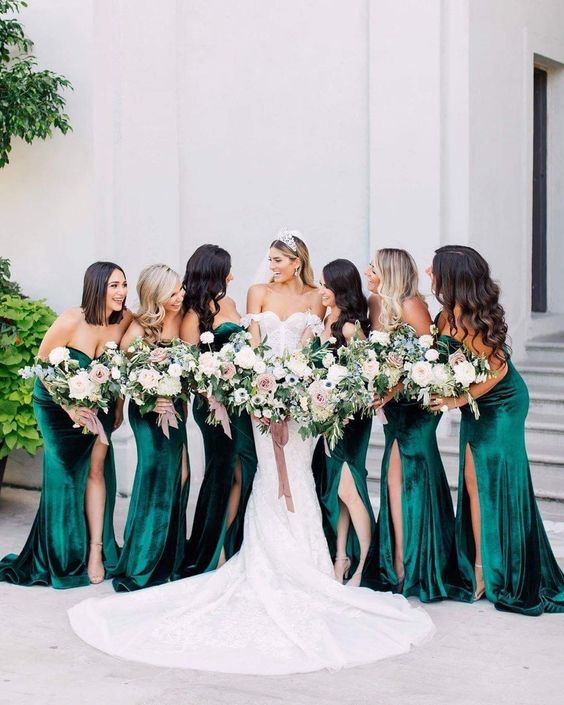 exquisite green strapless mermaid bridesmaid dresses for a refined and elegant wedding