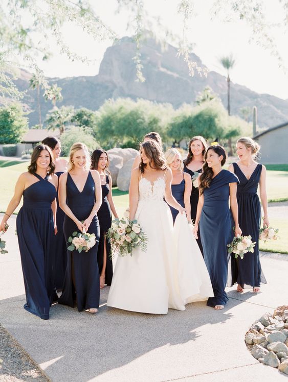 mix and match formal maxi bridesmaid dresses are always a good idea for a sophisticated formal wedding