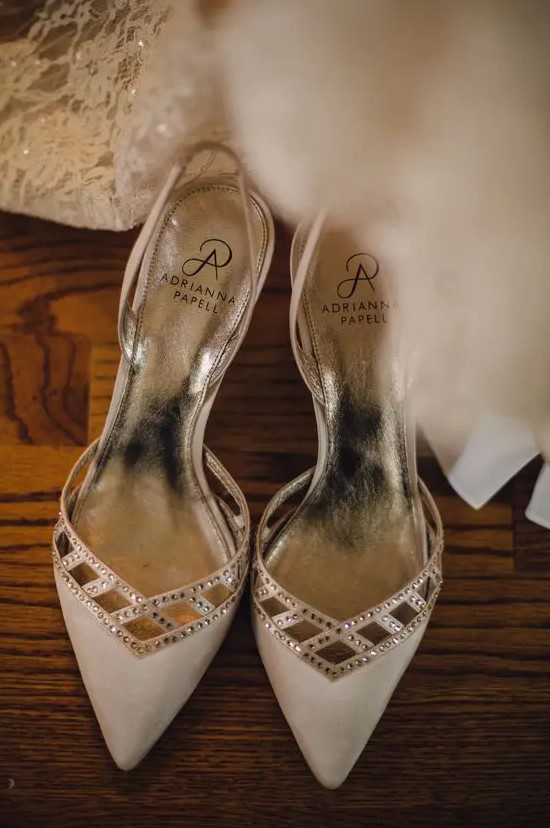 neutral shoes with embellishments always work for a refined bridal look