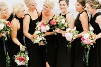 stylish and refined black maxi bridesmaid dresses with various necklines including halter are amazing