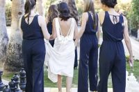 wide strap navy jumpsuits with cutout backs and ties for more comfortable wearing