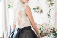 02 Rock a bridal separate like here, a blush top and a black skirt