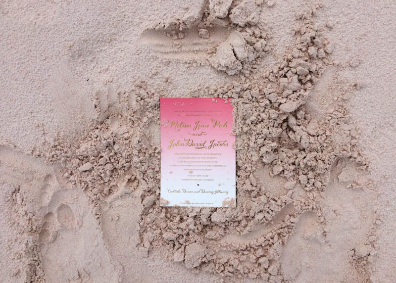She added pink touches to her invitations and save the dates