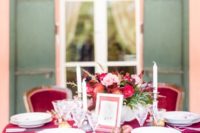 06 The wedding table setting is also bold red and crimson velvet chairs highlight the look