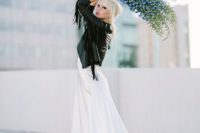 06 modern bridal dress with a fringed leather jacket