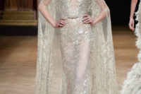 11 Ziad Nakad sparkling champagne wedding dress with beads and sleeves to the floor