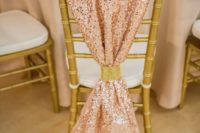 12 blush sequin fabric with a gold ring for chair decor
