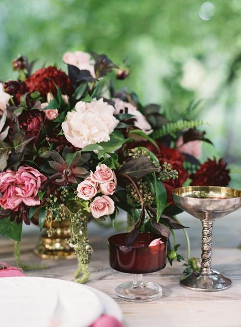 elegant marsala and blush tablescape with gold touches