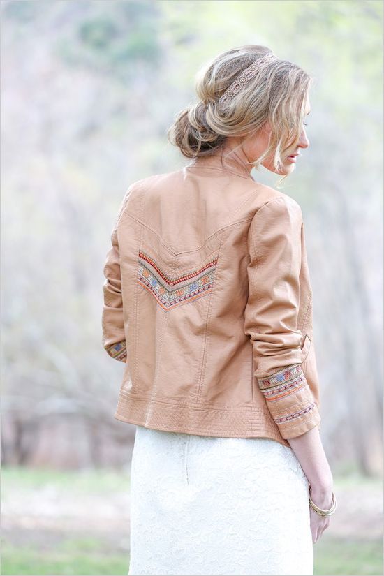 embroidered amber leather jacket for a boho bride