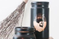 28 black mason jars with skull prints can be perfect Halloween lanterns