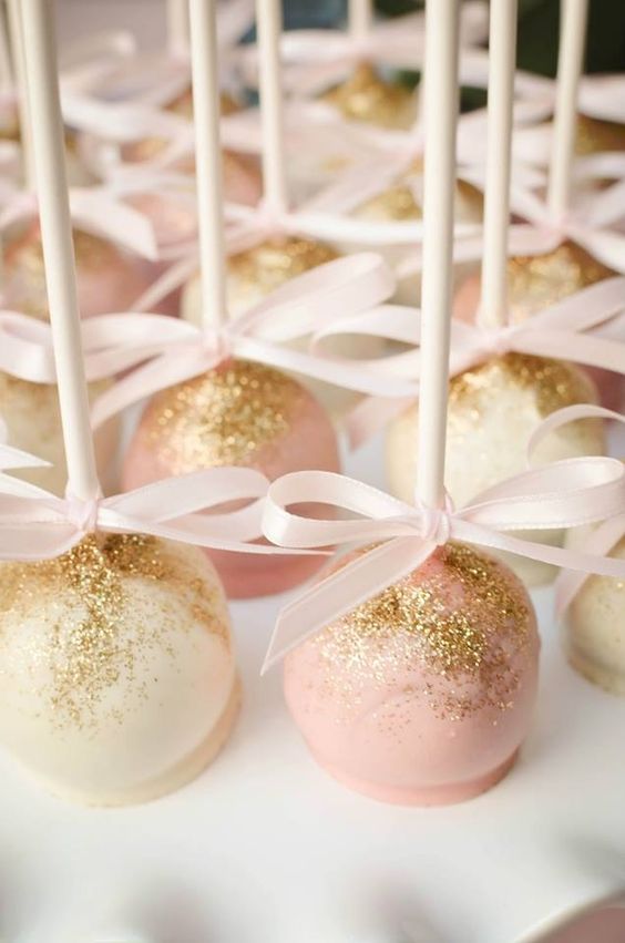 blush pops with edible gold glitter as favors