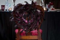 29 dark purple feather wreaths for chair decor